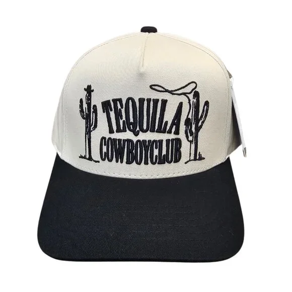 Tequila Cowboy Club Adjustable Snapback Hat - Tan Black Embroidery One Size Fits